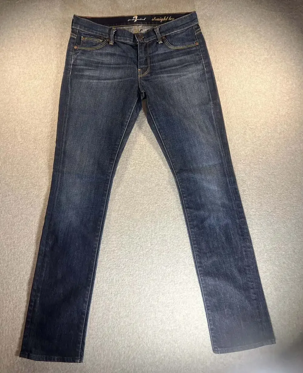 7 For All Mankind Jeans‎ Women 28 The Straight Leg Mid Rise Stretch Blue Denim